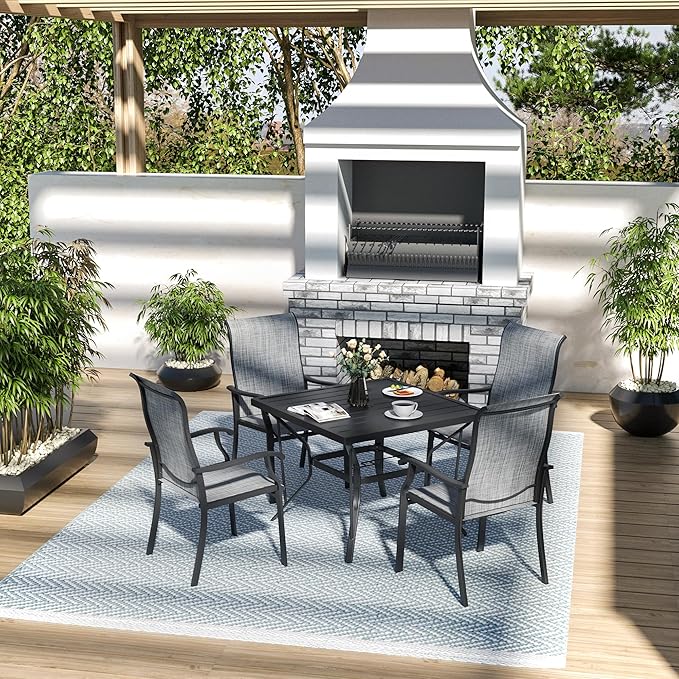 Pamapic Patio Chairs Set of 4, All-Weather Textilene Ergonomic Outdoor Dining Chairs for Garden Backyard Poolside Deck, Gray