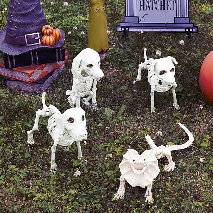 Halloween Dog Skeleton 3 Pack Indoor/Outdoor Decorations- 10" Plastic Animal Bones for Party Table Decor, Haunted Houses, & Graveyards- A Trio of Unique Canine Skeletons- Durable and Detailed Props