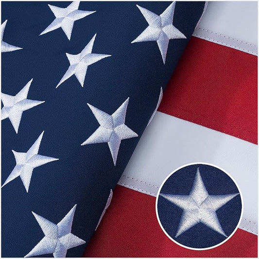 American Flag 8x12 Ft Indestructible Outdoor, Long Lasting, Heavy Duty, TearProof Polyester, Fade Resistant, High Wind US Outside Flags with Embroidered Stars, Sewn Stripes, Brass Grommets