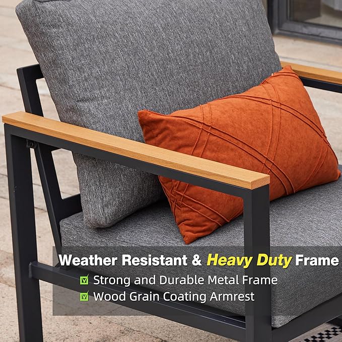 Outdoor Chairs Set of 2, Outdoor Furniture Set, Outdoor Conversation Chair Sets for Balcony Backyard Park Garden, Light Grey