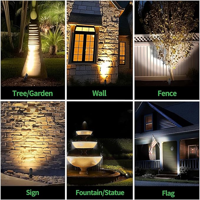 Black 12V Landscape Spotlight, LED Low Voltage Outdoor Light, Aluminum Uplight for Plant Fence Sign Outside Decoration with 5W MR16 Bulb 4000K 6 Pack