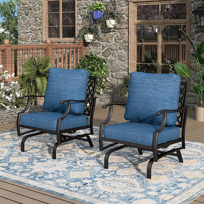 Patio Chairs Set of 2, High Back Outdoor Patio Metal Chairs with 5.75" Thick Cushions for Bistro Balcony Porch Deck and Yard, Peacock Blue