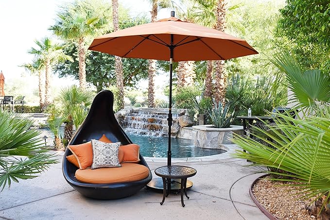 California Umbrella 9' Round Aluminum Pole Fiberglass Rib Market Umbrella, Crank Lift, Collar Tilt, Black Pole, Sunbrella Spectrum Mist