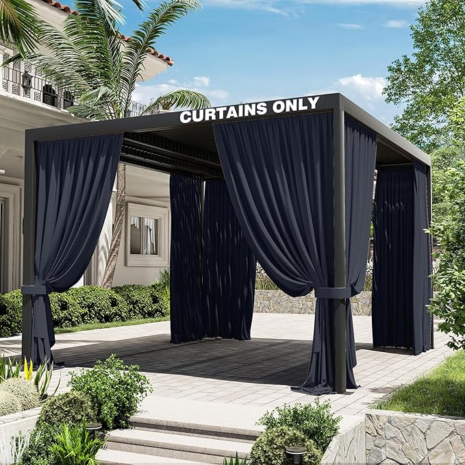 Gazebo Universal Replacement Privacy Curtain,10'×12' Gazebo Outdoor Waterproof Curtains, 4-Panels Sidewall Curtains with Double Zipper for Patio Canopy, Garden and Backyard (Curtain Only)