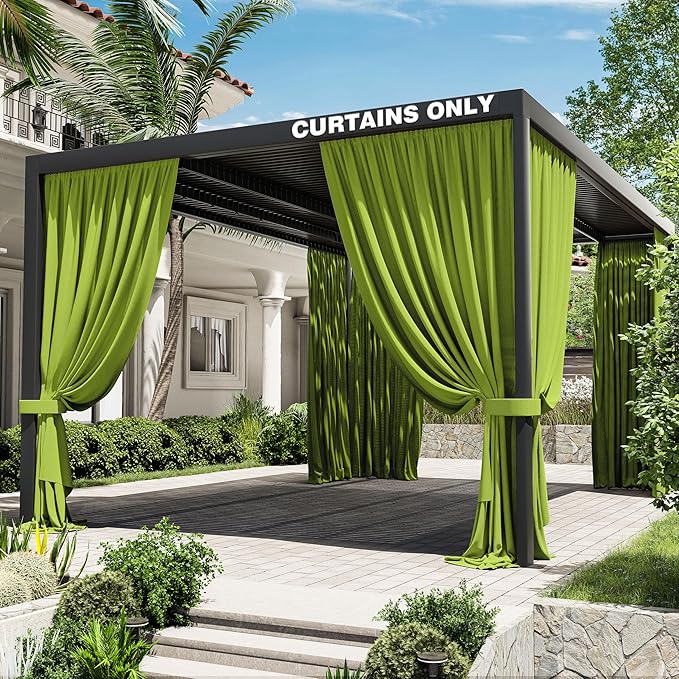Gazebo Universal Replacement Privacy Curtain,12'×16' Gazebo Outdoor Waterproof Curtains, 4-Panels Sidewall Curtains with Double Zipper for Patio Canopy, Garden and Backyard (Curtain Only)
