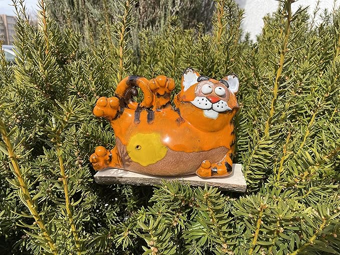 Ceramic Garden Decor - Cat Lawn Stake - Outdoor Statue - Perfect, Unique Gifts for Gardeners Woman, Men, Yard Gifts - Handmade, Frostproof