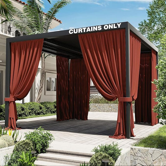 Gazebo Universal Replacement Privacy Curtain,12'×12' Gazebo Outdoor Waterproof Curtains, 4-Panels Sidewall Curtains with Double Zipper for Patio Canopy, Garden and Backyard (Curtain Only)