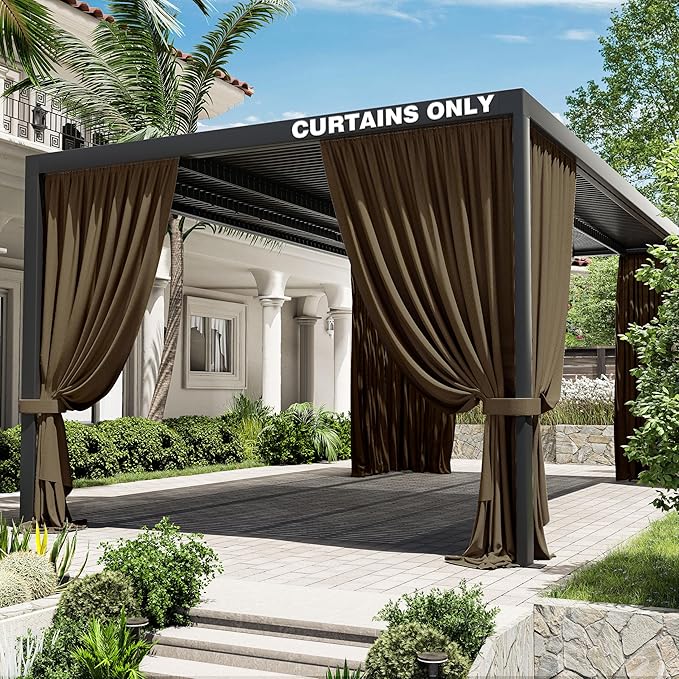 Gazebo Universal Replacement Privacy Curtain,12'×20' Gazebo Outdoor Waterproof Curtains, 4-Panels Sidewall Curtains with Double Zipper for Patio Canopy, Garden and Backyard (Curtain Only)