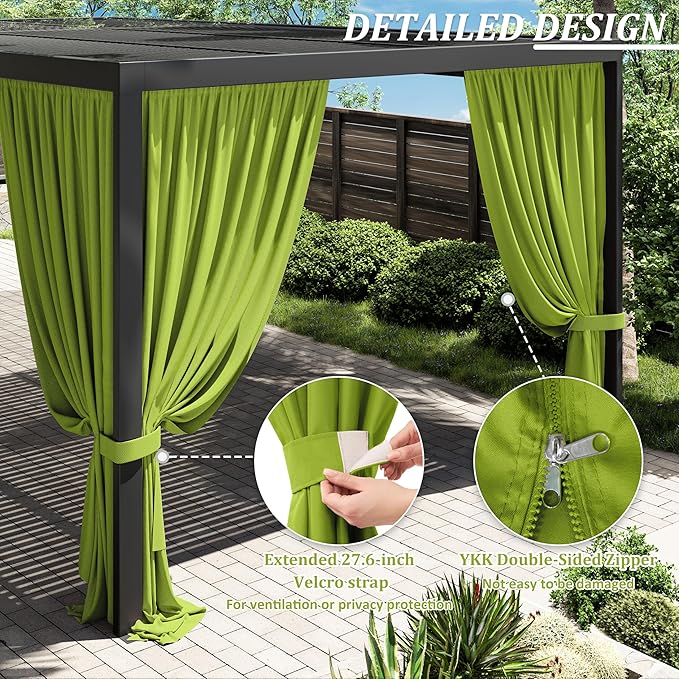 Gazebo Universal Replacement Privacy Curtain,12'×20' Gazebo Outdoor Waterproof Curtains, 4-Panels Sidewall Curtains with Double Zipper for Patio Canopy, Garden and Backyard (Curtain Only)