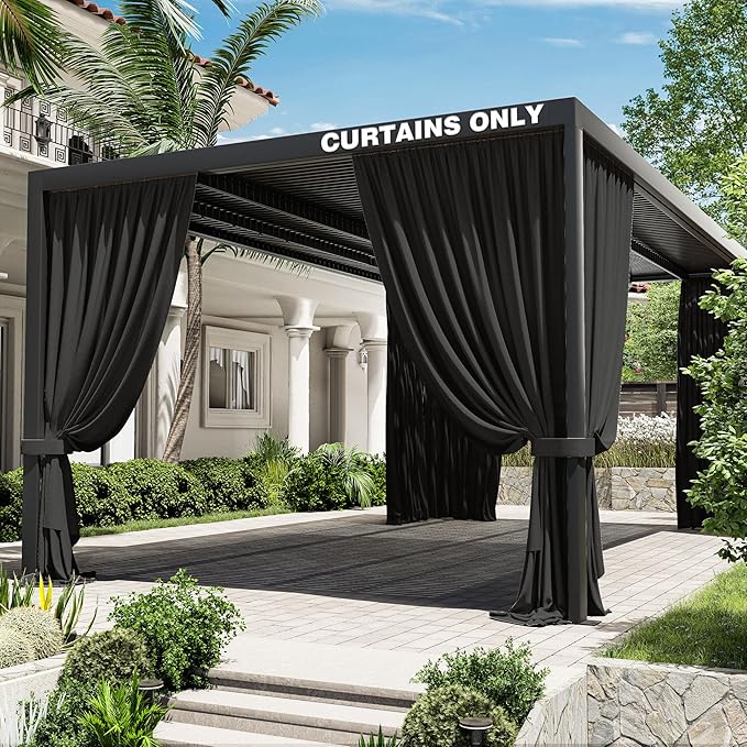 Gazebo Universal Replacement Privacy Curtain,12'×20' Gazebo Outdoor Waterproof Curtains, 4-Panels Sidewall Curtains with Double Zipper for Patio Canopy, Garden and Backyard (Curtain Only)