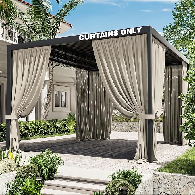 Gazebo Universal Replacement Privacy Curtain,12'×14' Gazebo Outdoor Waterproof Curtains, 4-Panels Sidewall Curtains with Double Zipper for Patio Canopy, Garden and Backyard (Curtain Only)