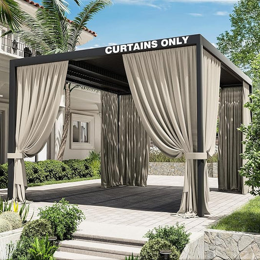 Gazebo Universal Replacement Privacy Curtain,12'×14' Gazebo Outdoor Waterproof Curtains, 4-Panels Sidewall Curtains with Double Zipper for Patio Canopy, Garden and Backyard (Curtain Only)