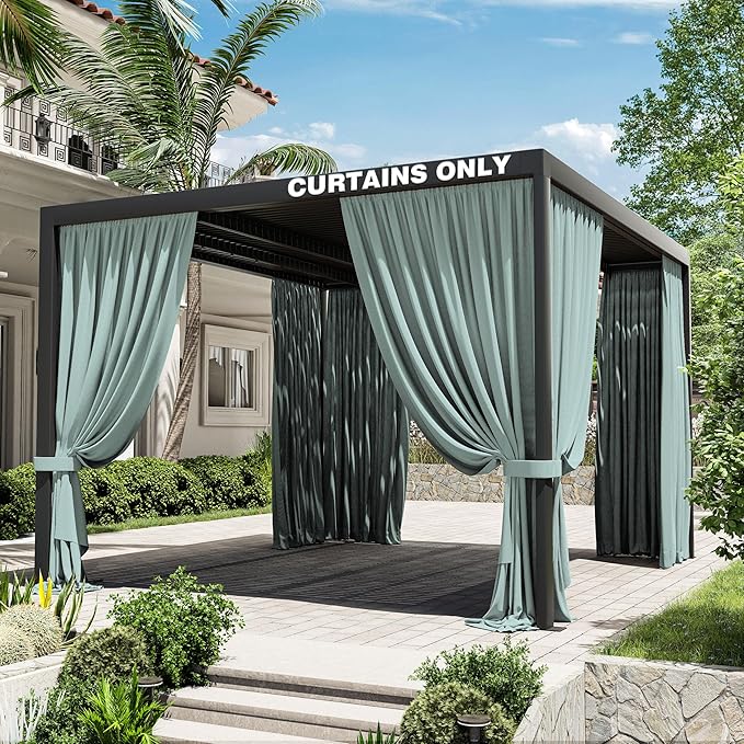 Gazebo Universal Replacement Privacy Curtain,10'×12' Gazebo Outdoor Waterproof Curtains, 4-Panels Sidewall Curtains with Double Zipper for Patio Canopy, Garden and Backyard (Curtain Only)