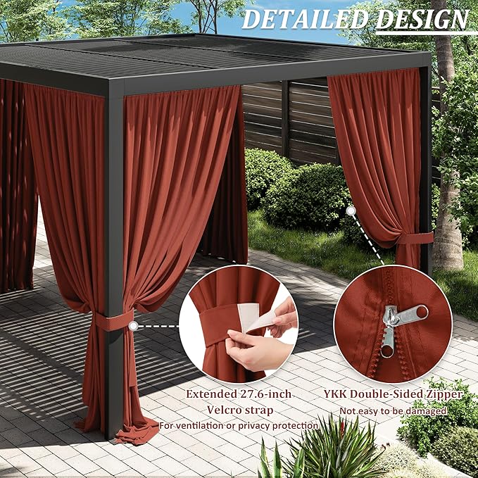 Gazebo Universal Replacement Privacy Curtain,10'×10' Gazebo Outdoor Waterproof Curtains, 4-Panels Sidewall Curtains with Double Zipper for Patio Canopy, Garden and Backyard (Curtain Only)