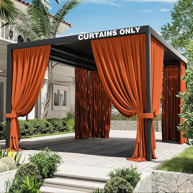 Gazebo Universal Replacement Privacy Curtain,12'×14' Gazebo Outdoor Waterproof Curtains, 4-Panels Sidewall Curtains with Double Zipper for Patio Canopy, Garden and Backyard (Curtain Only)