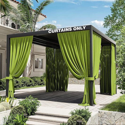 Gazebo Universal Replacement Privacy Curtain,10'×12' Gazebo Outdoor Waterproof Curtains, 4-Panels Sidewall Curtains with Double Zipper for Patio Canopy, Garden and Backyard (Curtain Only)