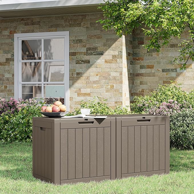 Outdoor Storage Box, 31 Gallon Deck Box, Large Resin Storage Cabinet for Gardening Tools, Patio Pillow, Lockable, Waterproof and UV Resistant