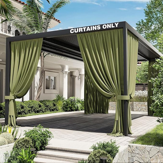 Gazebo Universal Replacement Privacy Curtain,12'×20' Gazebo Outdoor Waterproof Curtains, 4-Panels Sidewall Curtains with Double Zipper for Patio Canopy, Garden and Backyard (Curtain Only)