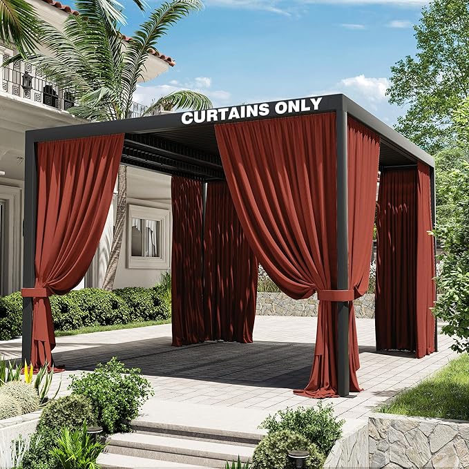 Gazebo Universal Replacement Privacy Curtain,10'×12' Gazebo Outdoor Waterproof Curtains, 4-Panels Sidewall Curtains with Double Zipper for Patio Canopy, Garden and Backyard (Curtain Only)