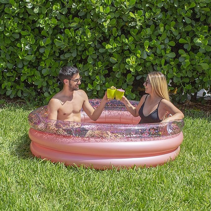 Poolcandy Inflatable Sunning Pools for up to 3 Adults (Rose Gold with Glitter Inflatable Sunning Pool)