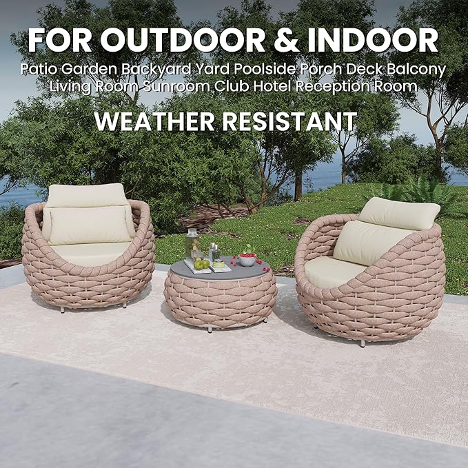 4 PCS Outdoor Accent Chair: Aluminum Woven Rope Patio Chair Modern - Cushioned Single Chair Assembled - All Weather Deck Furniture for 400lbs Porch Lanai Yard Balcony Garden Hotel, Terracotta