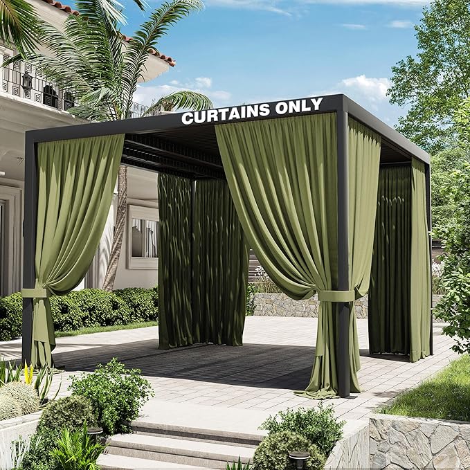 Gazebo Universal Replacement Privacy Curtain,10'×10' Gazebo Outdoor Waterproof Curtains, 4-Panels Sidewall Curtains with Double Zipper for Patio Canopy, Garden and Backyard (Curtain Only)