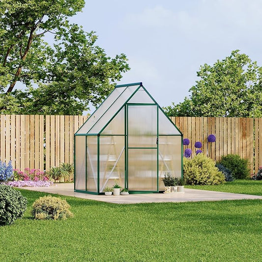 6X4 ft Polycarbonate Greenhouse with Aluminum Frame, Polycarbonate Greenhouse for Outdoors, Greenhouses with Ventilation, Aluminum Large Walk-in Greenhouses for Outside