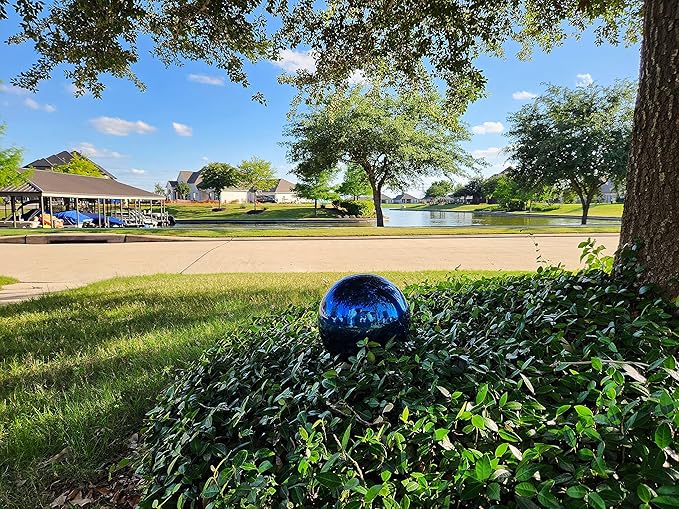 Lulu Decor, 12 Stainless Steel Gazing Ball, Shiny Garden Decoration (Blue)