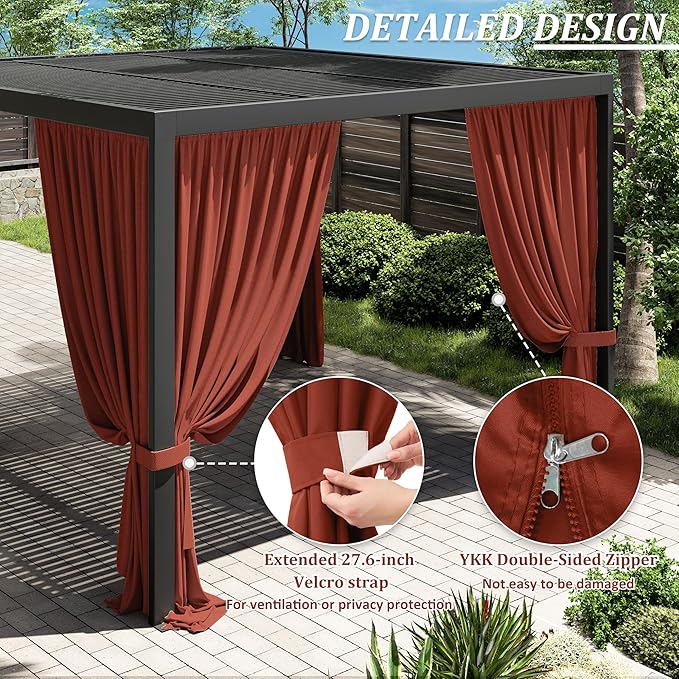 Gazebo Universal Replacement Privacy Curtain,10'×12' Gazebo Outdoor Waterproof Curtains, 4-Panels Sidewall Curtains with Double Zipper for Patio Canopy, Garden and Backyard (Curtain Only)