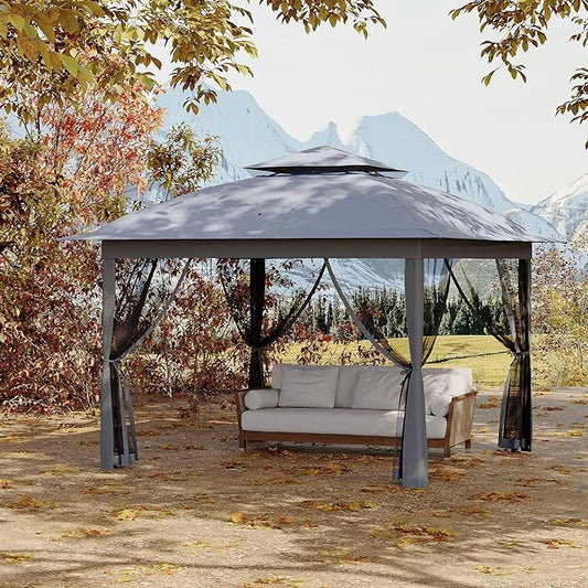 11x11 Pop Up Instant Gazebo Tent for Backyard, With Portable Carrying Bag, Outdoor Canopy Gazebos Waterproof With Mosquito Netting
