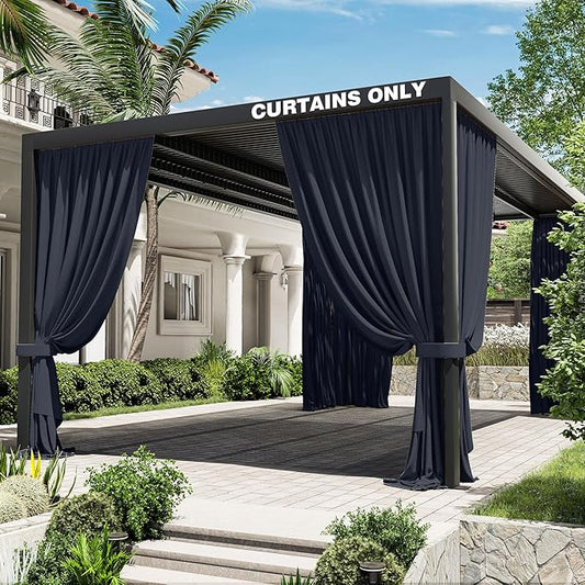 Gazebo Universal Replacement Privacy Curtain,12'×20' Gazebo Outdoor Waterproof Curtains, 4-Panels Sidewall Curtains with Double Zipper for Patio Canopy, Garden and Backyard (Curtain Only)