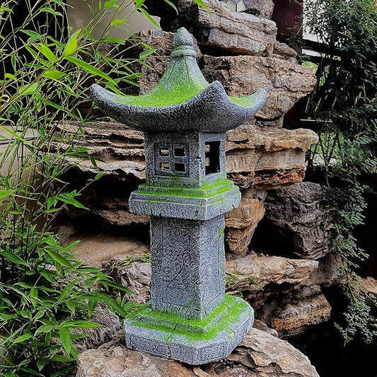 31.5’’High Japanese Pagoda Statue Moss-Covered Retro Miniature Tower Lantern Garden Decoration Figurines Outdoor Asian Decoration Zen Courtyard Landscape…