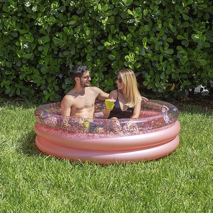 Poolcandy Inflatable Sunning Pools for up to 3 Adults (Rose Gold with Glitter Inflatable Sunning Pool)