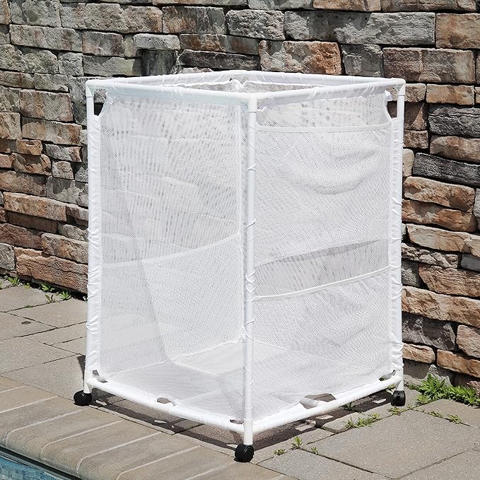 Essentially Yours Rolling Pool Storage Organizer Bin, Medium, (25.4" W x 25.4" L x 40" H), White Style 417227
