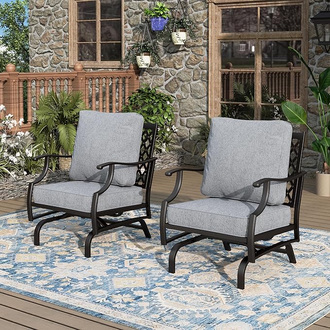 Patio Chairs Set of 2, High Back Outdoor Patio Metal Chairs with 5.75" Thick Cushions for Bistro Balcony Porch Deck and Yard, Grey