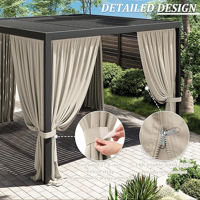 Gazebo Universal Replacement Privacy Curtain,10'×10' Gazebo Outdoor Waterproof Curtains, 4-Panels Sidewall Curtains with Double Zipper for Patio Canopy, Garden and Backyard (Curtain Only)