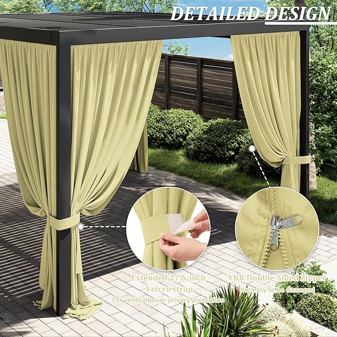 Gazebo Universal Replacement Privacy Curtain,12'×14' Gazebo Outdoor Waterproof Curtains, 4-Panels Sidewall Curtains with Double Zipper for Patio Canopy, Garden and Backyard (Curtain Only)
