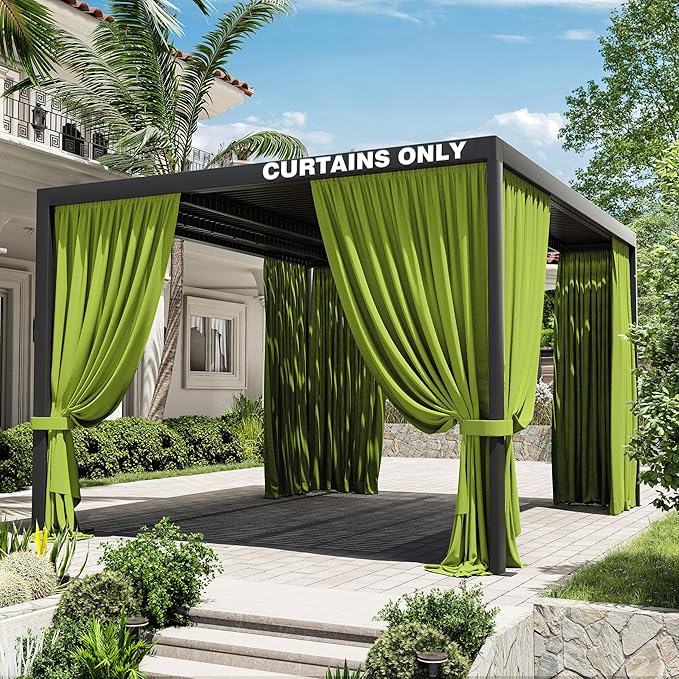 Gazebo Universal Replacement Privacy Curtain,10'×13' Gazebo Outdoor Waterproof Curtains, 4-Panels Sidewall Curtains with Double Zipper for Patio Canopy, Garden and Backyard (Curtain Only)