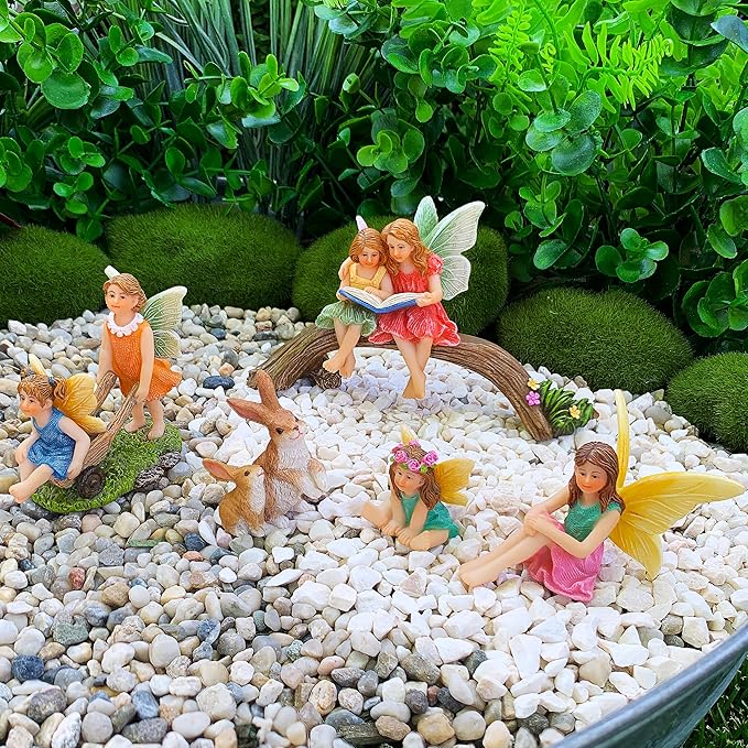 Mood Lab Fairy Garden - Miniature Family Kit Figurines & Accessories - Fairies Statue Set of 6 pcs - Outdoor or House Decor