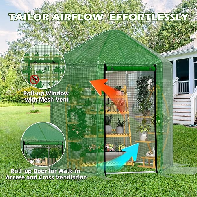 MU 7x7x7.6 FT Greenhouses for Outdoors, Heavy-Duty Green House for Outside, Walk in Winter Greenhouse with 180g Double Layer PE Cover, Ground Stakes, Great for Garden/Patio/Backyard