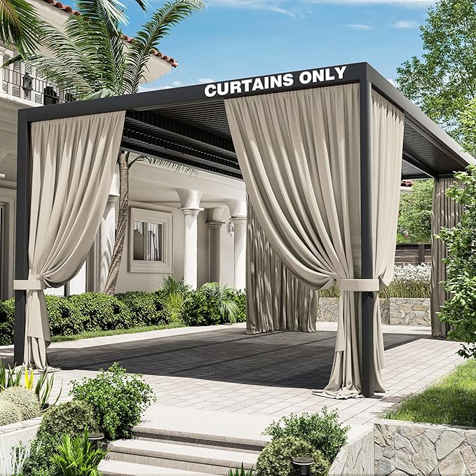Gazebo Universal Replacement Privacy Curtain,12'×20' Gazebo Outdoor Waterproof Curtains, 4-Panels Sidewall Curtains with Double Zipper for Patio Canopy, Garden and Backyard (Curtain Only)