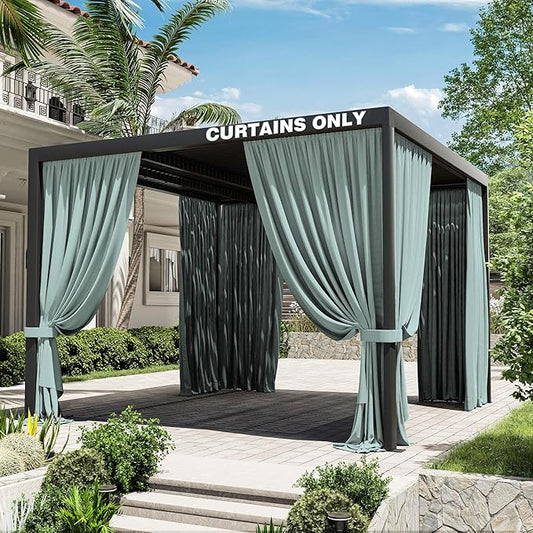 Gazebo Universal Replacement Privacy Curtain,10'×10' Gazebo Outdoor Waterproof Curtains, 4-Panels Sidewall Curtains with Double Zipper for Patio Canopy, Garden and Backyard (Curtain Only)