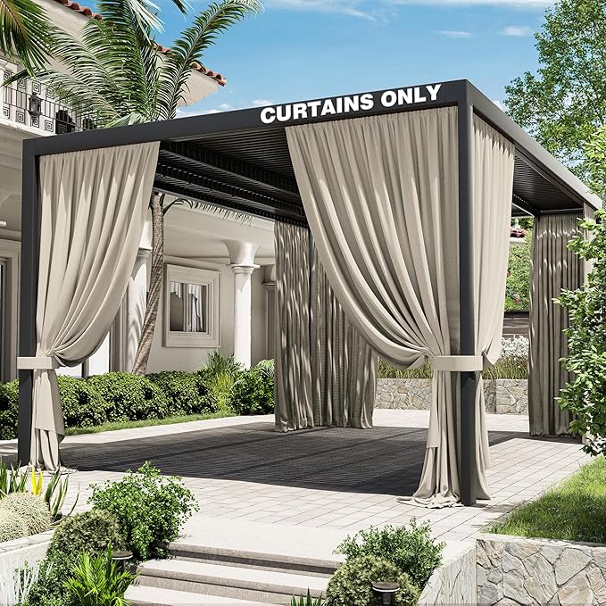 Gazebo Universal Replacement Privacy Curtain,12'×16' Gazebo Outdoor Waterproof Curtains, 4-Panels Sidewall Curtains with Double Zipper for Patio Canopy, Garden and Backyard (Curtain Only)