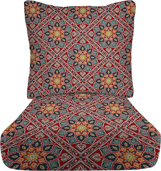 RSH DECOR Deep Seating Cushion with Pillow Back | 25” x 25.5” Seat | Water and Fade-Resistant Spun Fabric | Outdoor Chair Cushion Set for Patio Furniture | Medlo Sonoma