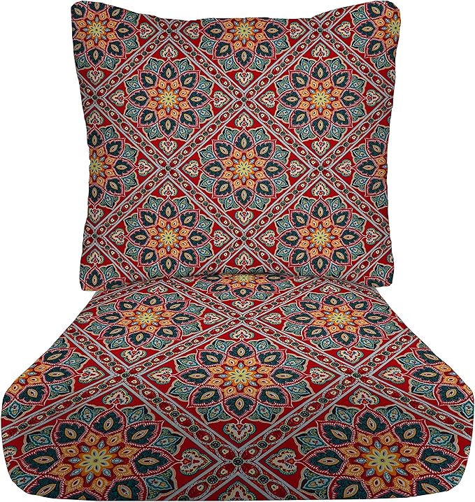 RSH DECOR Deep Seating Cushion with Pillow Back | 24” x 23” Seat | Water and Fade-Resistant Spun Fabric | Outdoor Chair Cushion Set for Patio Furniture | Medlo Sonoma