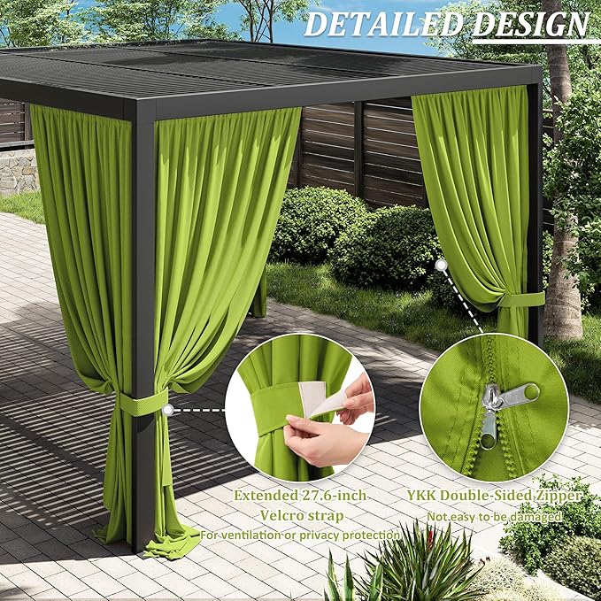 Gazebo Universal Replacement Privacy Curtain,10'×13' Gazebo Outdoor Waterproof Curtains, 4-Panels Sidewall Curtains with Double Zipper for Patio Canopy, Garden and Backyard (Curtain Only)