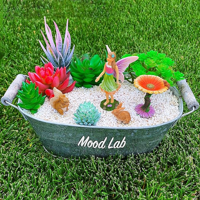 Mood Lab Fairy Garden Kit - Miniature Figurines & Accessories - Flower Set of 4 pcs - for Outdoor or House Decor
