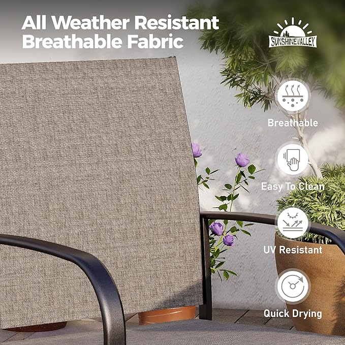 Patio Dining Set of 4, 37”Square Table with Umbrella Hole, Brown Metal Chairs x 4, Outdoor Table and Chairs for Lawn and Deck