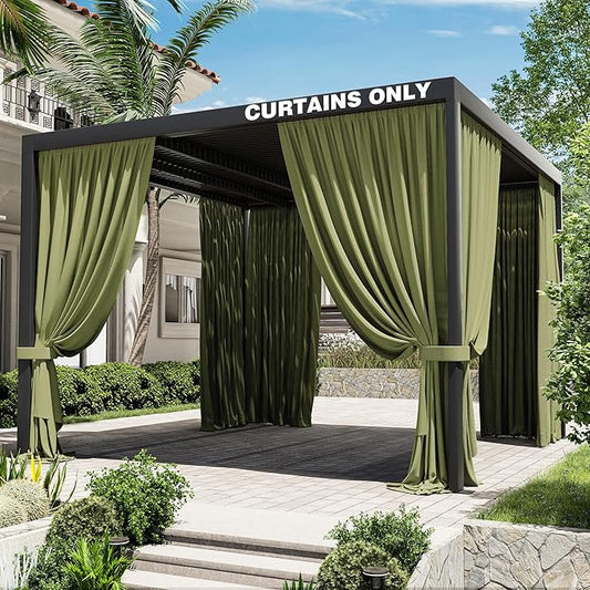 Gazebo Universal Replacement Privacy Curtain,12'×12' Gazebo Outdoor Waterproof Curtains, 4-Panels Sidewall Curtains with Double Zipper for Patio Canopy, Garden and Backyard (Curtain Only)
