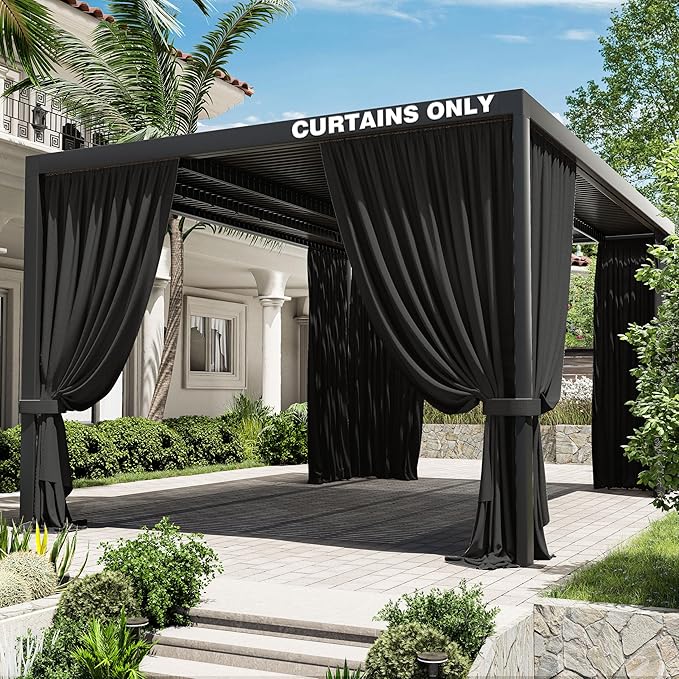 Gazebo Universal Replacement Privacy Curtain,12'×16' Gazebo Outdoor Waterproof Curtains, 4-Panels Sidewall Curtains with Double Zipper for Patio Canopy, Garden and Backyard (Curtain Only)